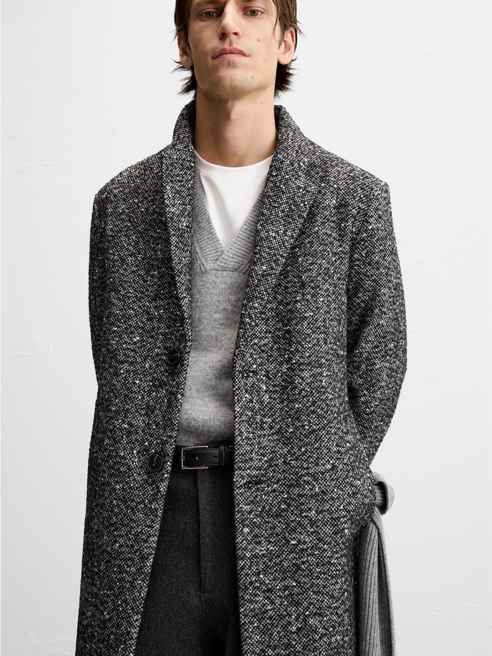 ZARA Men’s Textured Long Coat Black Size Large NWT - 8281/622/800
